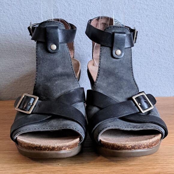 Dansko Dominique Womens 40 9 9.5 Black Leather Open Toe Block Heel Sandals - Picture 2 of 10